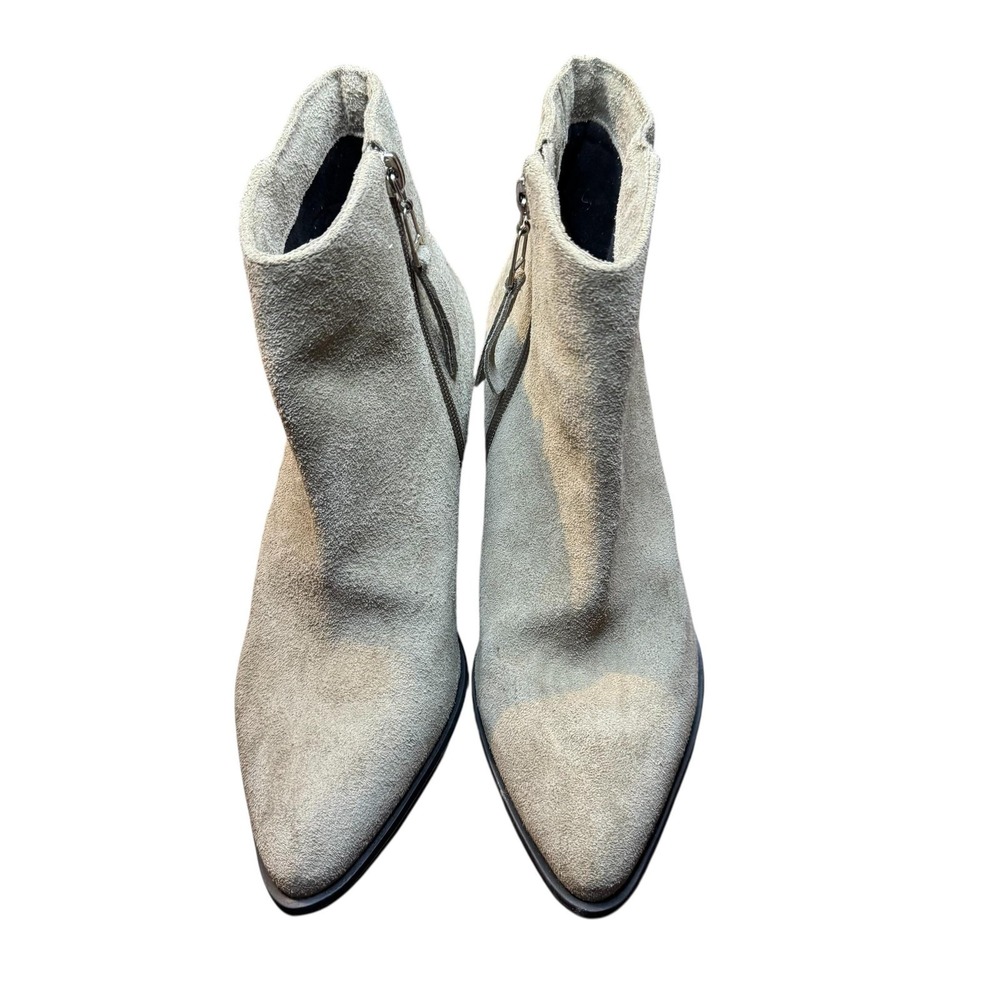ABLE Booties Womens Size 9 Beige Suede Ankle Pointed Toe Zip Block Heel Casual